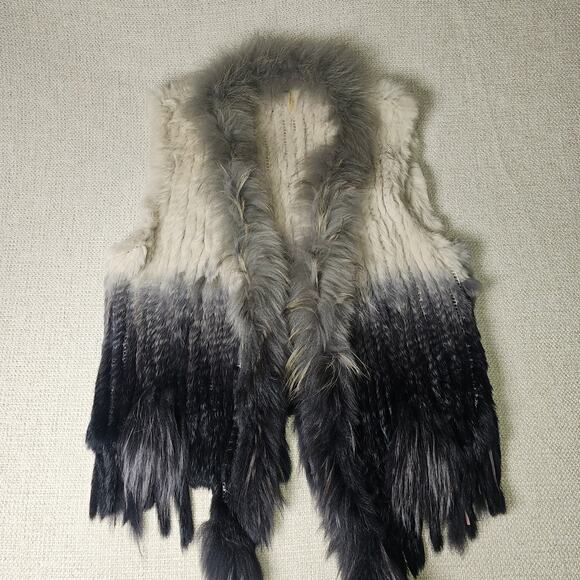 Dolce Cabo Authentic Rabbit Fur and Racoon Fur Ribbed Ombre Vest with fringe XL - Picture 4 of 9